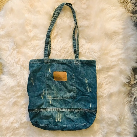 American Eagle Outfitters Denim Stamped Logo Tote - Picture 2 of 4